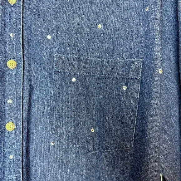 The Quacker Factory Dark Blue Denim Long Sleeve Rhinestone Accent ButtonDown Top - Picture 11 of 11